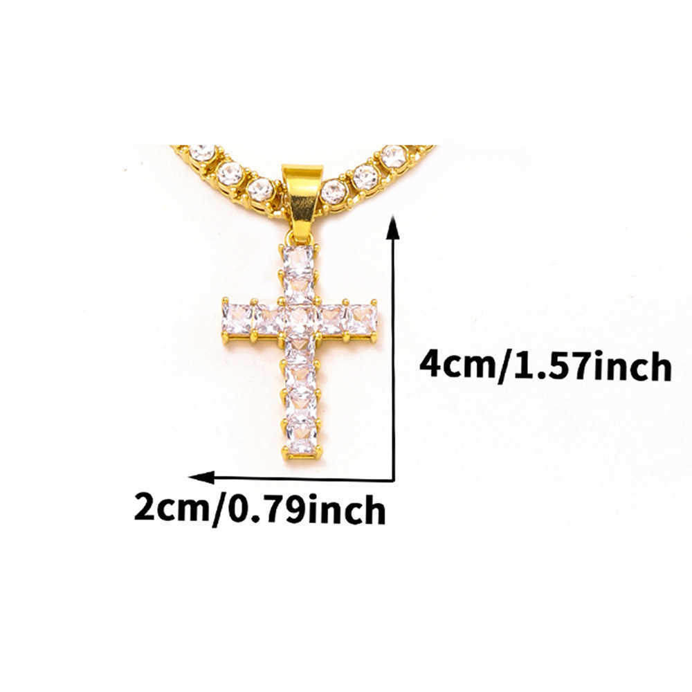 Diamond-studded cross pendant in alloy Cuban chain, single row chain with loop, versatile accessory for all occasions, hip-hop necklace X250224