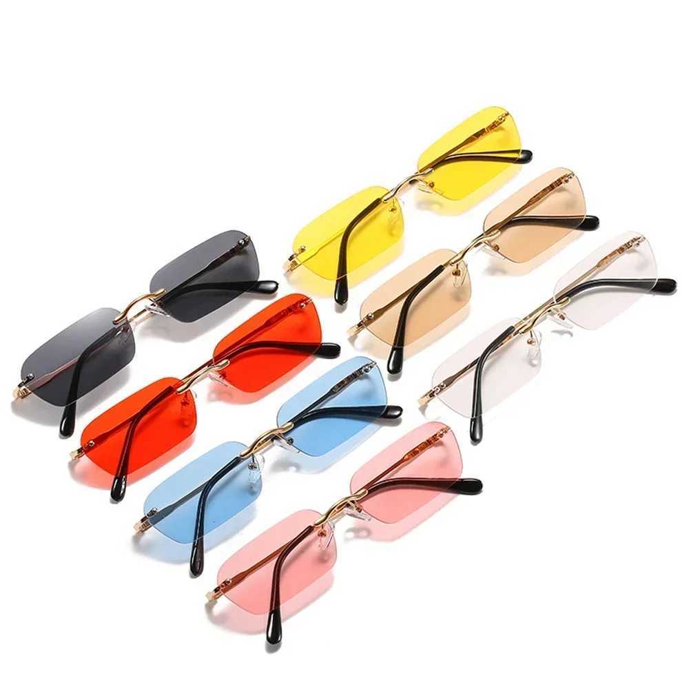 MUSELIFE Rimless Rectangle Sunglasses Women UV400 Driving Sun Glasses Men Clear Color Summer Accessories Square Small Size Z250614