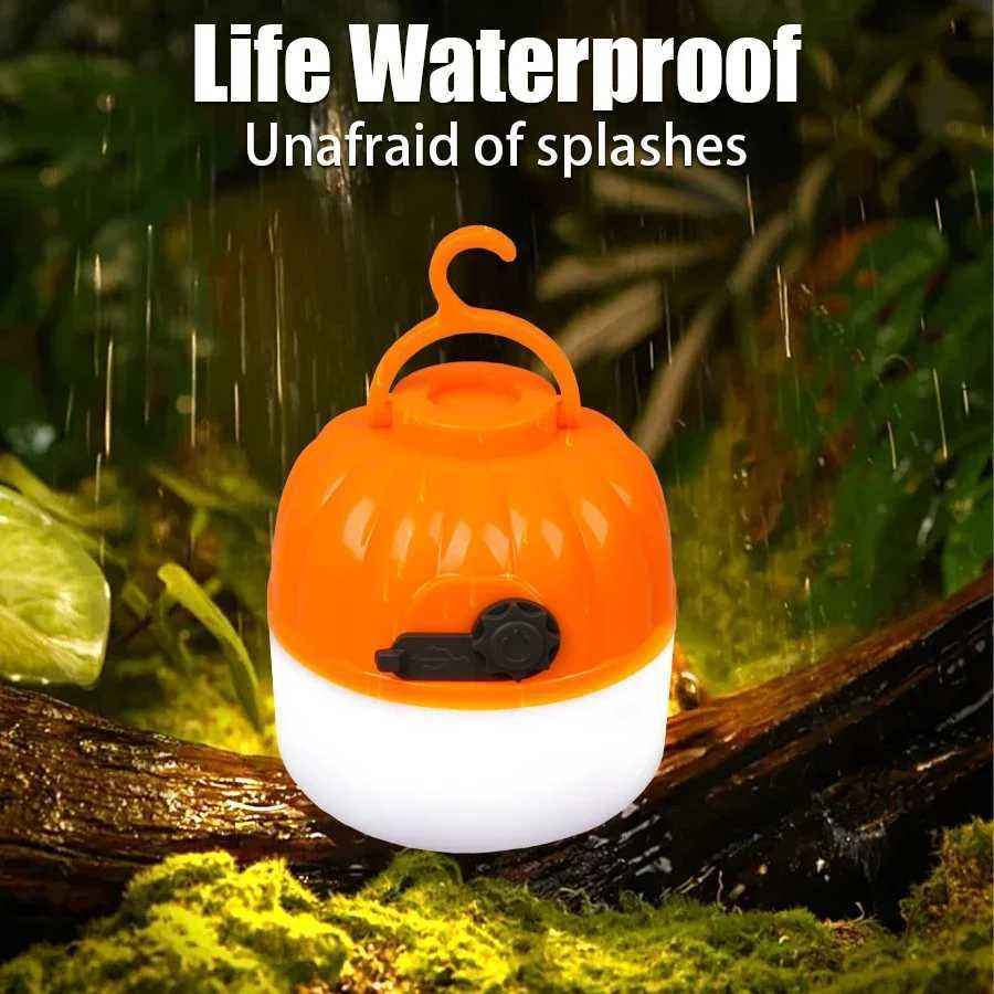 Mini LED Camping Lights 4 Modes USB Rechargeable Pumpkin Lantern Portable Tent Lamp with Hook Outdoor Emergency Floodlight Torch W250613