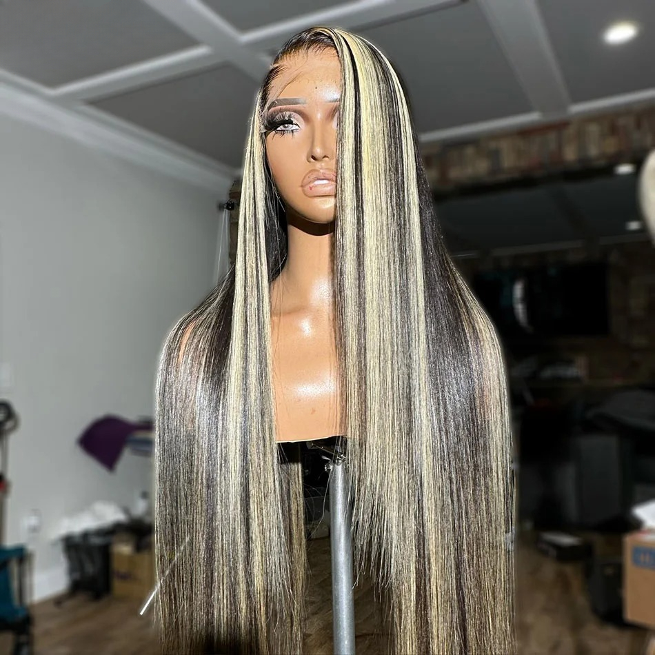 613 with Black Highlights Transparent 13x6 Lace Front Wig Human Hair Straight Wigs 13x4 Lace Frontal Wigs for Women Preplucked Synthetic For Women