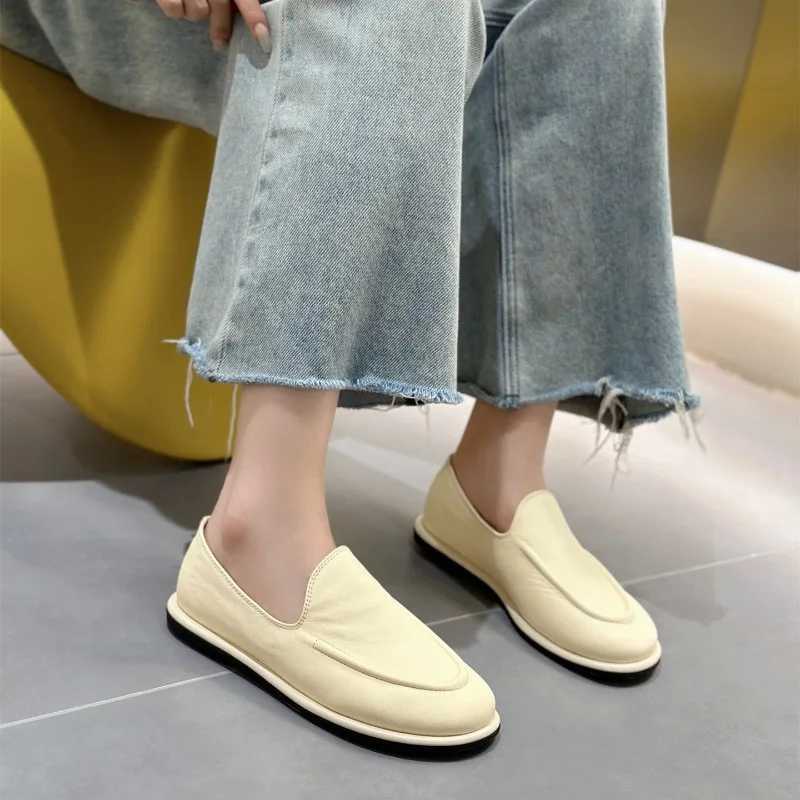Loafers Women 2024 New Spring e Foot Slip- Round Toe Shoes Women Genuine Leather Soft Flats Shoes Women XJ250614