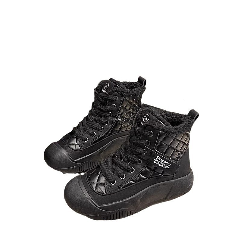 Ddmysports Thick Soled Snow For Women New High Top Shoes Closed Toe Lace Up Mid Calf Casual Round Furry Short Boots Outdoor Shoes