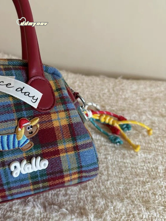 Milad Plaid Handbag for Women Color-Block Dachshund Dog Korean Style Exquisite Handheld Crossbody Bag ddmynov