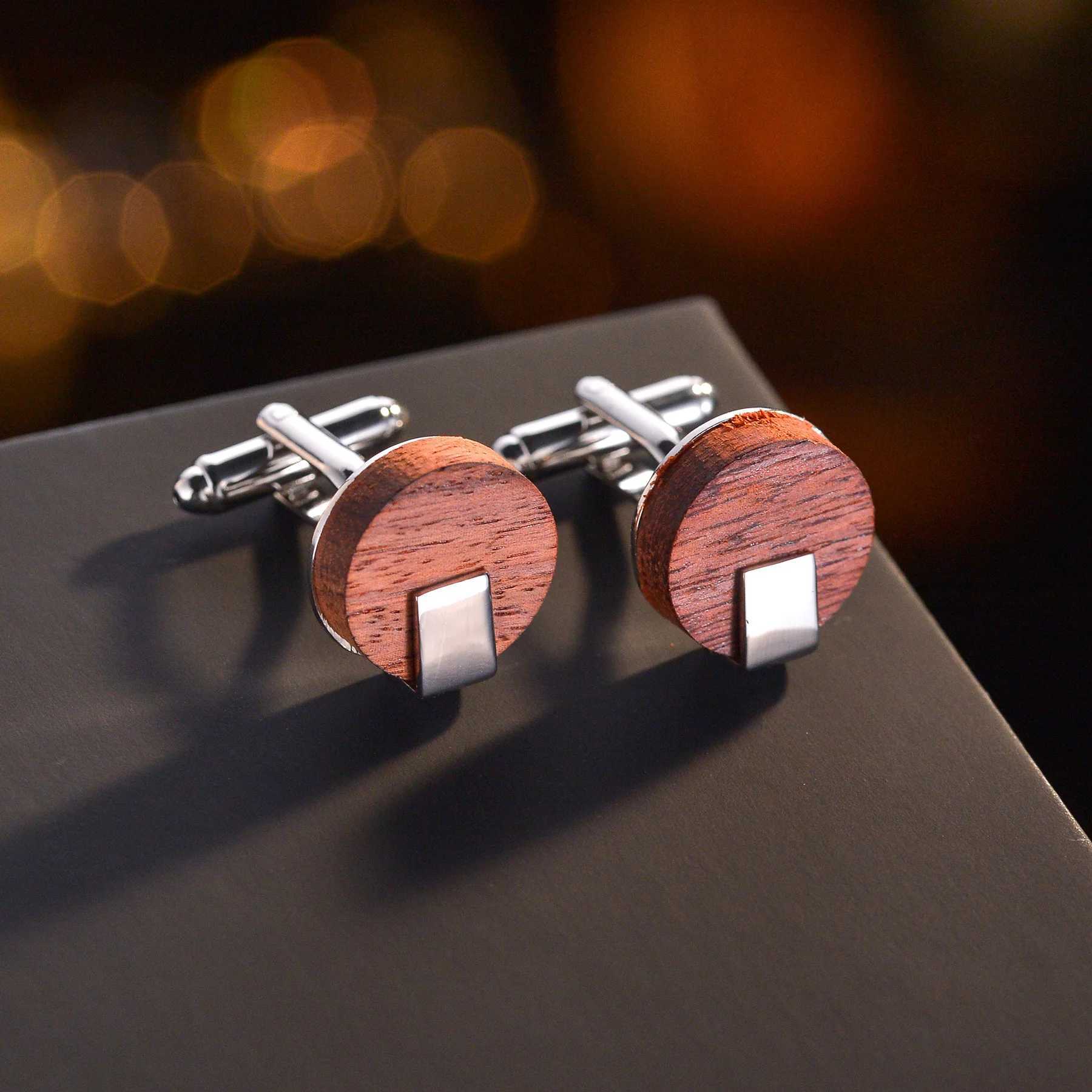 High Quality Copper Geometric Wooden Cufflinks for Men Wedding Birthday Daily Cuff Buttons Fashion Male Jewelry Gifts XJ250614