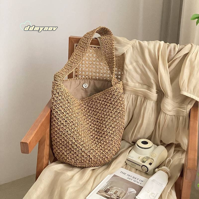New Bucket Woven Fashion Single Shoulder Casual Straw Women's Vacation Forest Style Hollow Beach Bag ddmynov
