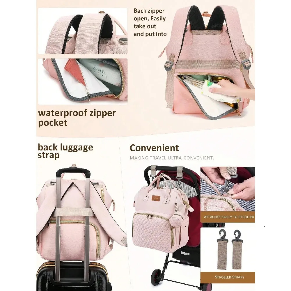 Diaper Bag Backpack With Changing Pad Pacifier Case Baby Bag for Boy Girl Toddler Waterproof Travel Diaper Bag for Mom 250614