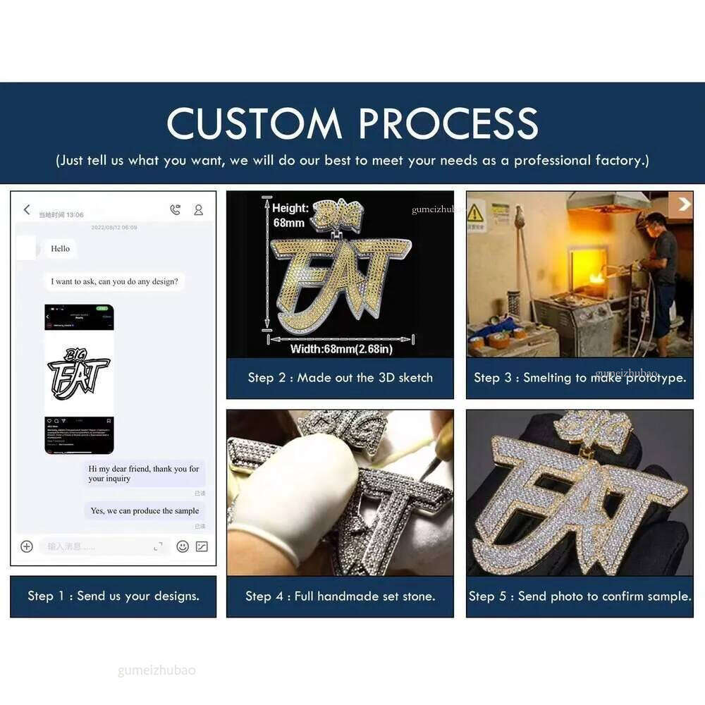 moissanite chain Cuban Link Chain Custom Pendant Necklaces Pass Test Vvs Moissanite Dia Hip Hop Necklace Men Jewelry