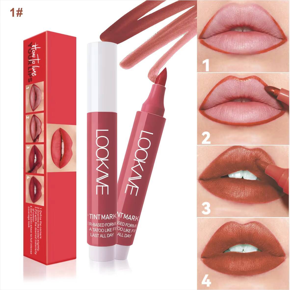 4 Colors Matte Lipstick Pen Velvet Lipliner Marker Waterproof Nourishing Not Fading Makeup Rose Red Lip Tint Liquid Cosmetic happy