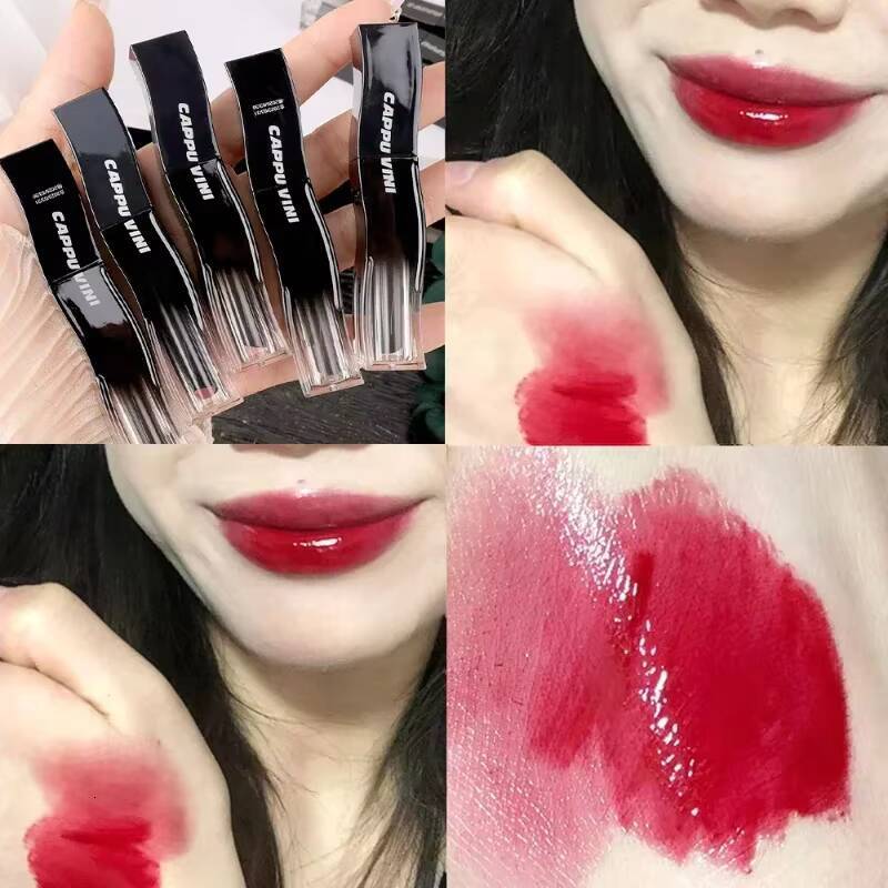 New Jelly Mirror Black Tube Lipstick Long Lasting Non-stick Cup Moisturize Water Light Lip Gloss Korean Lips Makeup Cosmetic 1pc happy