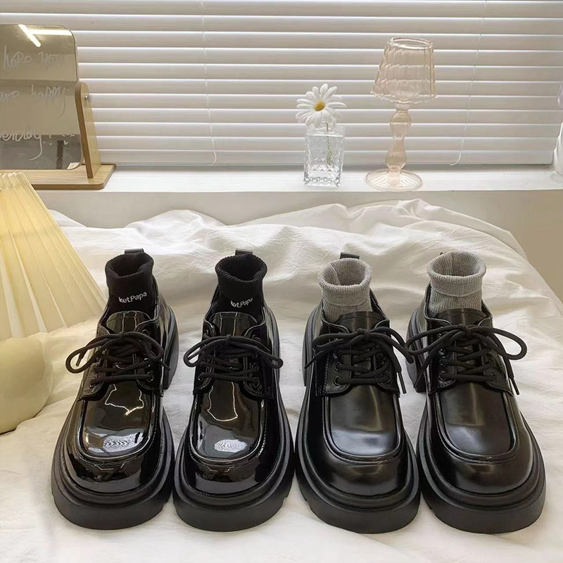 Ddmyoutdoor Black Chunky Heel Women S Leather British Style Spring Summer Lace Up JK Height Increasing Mary Jane Loafers Commuter Work Shoes Outdoor S
