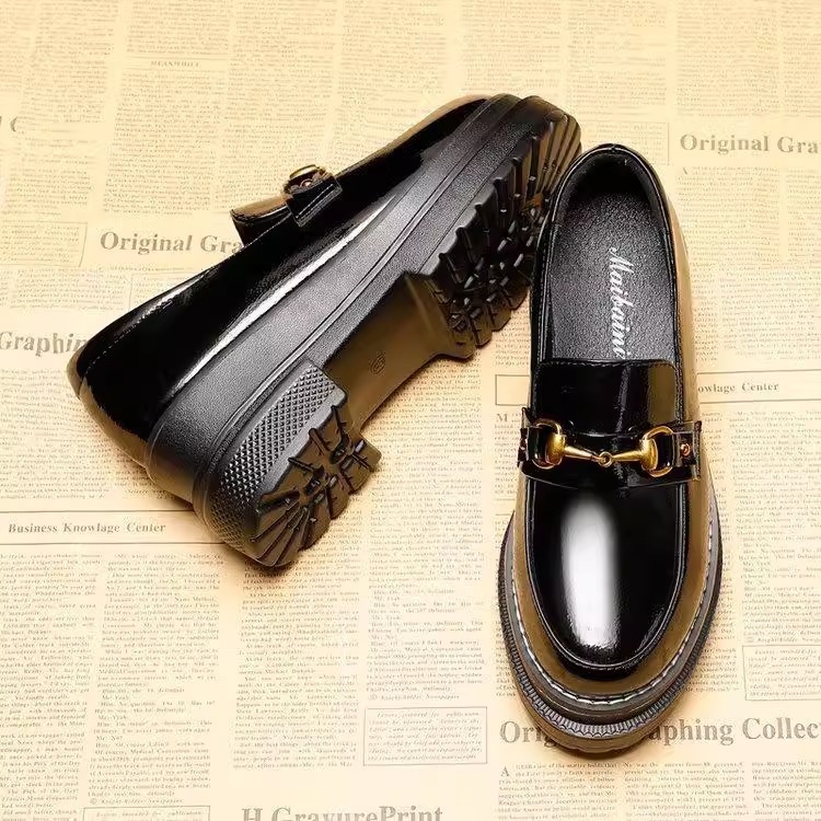 Ddmysports Thick Soled Women S British Style Autumn New Wedge Small Leather Shoes All Season Platform Versatile Loafers For Outdoor Shoes