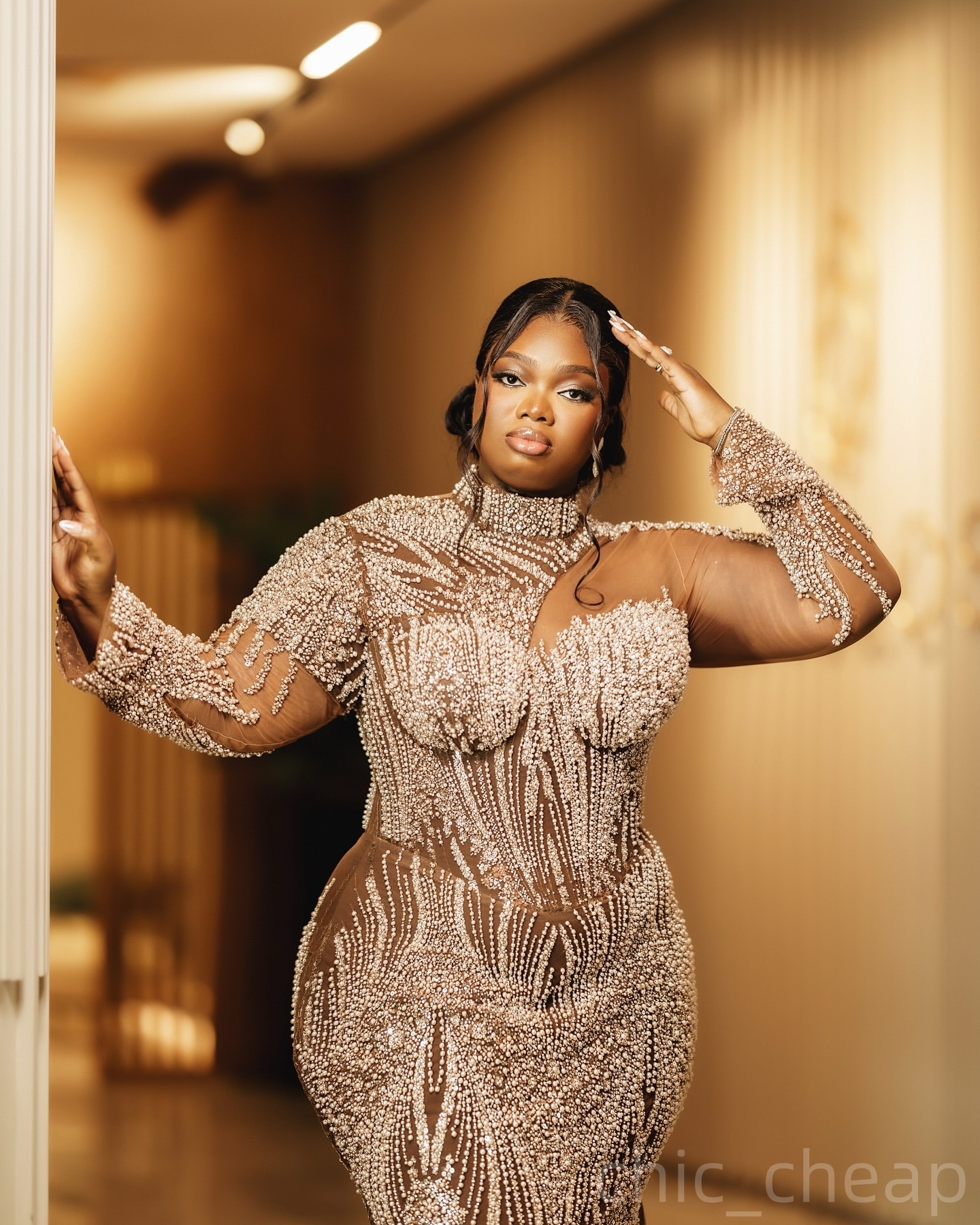 Brown Mermaid Prom Dresses 2025 Sequined Full Sleeves Illusion Evening Formal Party Second Birthday Engagement Gowns Plus Size Dress For Special Occas