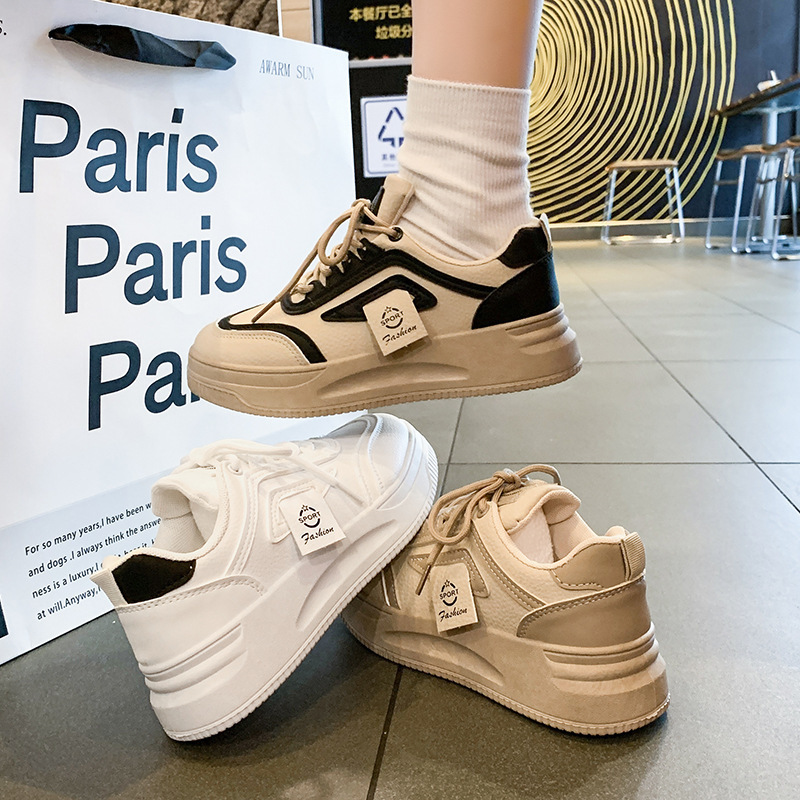 Ddmysports Spring New White Sneakers Korean Style Ins Female Student Thick Sole Sports Casual Street Fashion Campus Outdoor Shoes