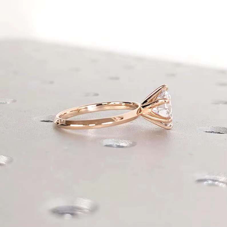 FOXI 6 Prong Round 14k Solid Rose Gold Engagement Ring 1.5 CT Moissanite Engagement Ring Solitaire Moissanite Diamond Ring