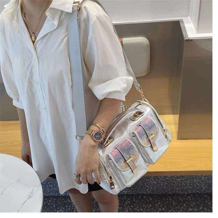 Fashion Trend Large Capacity Single Shoulder Crossbody Soft Women's Bag 2024 New Sequin Genuine Leather Handbag