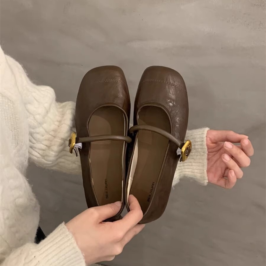Ddmyoutdoor Shallow Mouth Single For Women New Spring And Autumn French Style Granny To Match Dresses Mary Jane Flat Shoes Outdoor Shoes