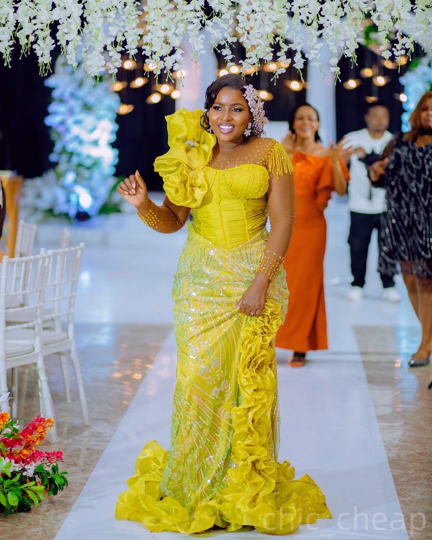 Yellow Mermaid Prom Dresses 2025 Sequined Beaded Sparkly Vintage Evening Formal Party Second Birthday Engagement Gowns Plus Size Dress For Special Occ