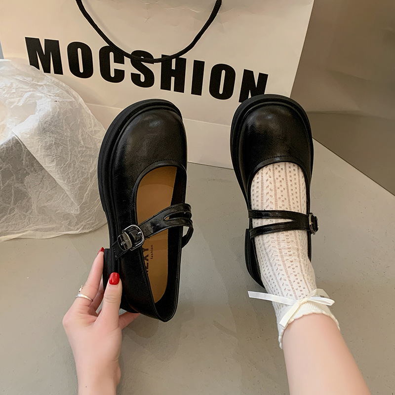 Ddmyoutdoor Round Toe Shallow Mouth Single Spring Autumn New British Style Small Leather For Women Korean Version Flat Mary Jane Shoes Outdoor Shoes