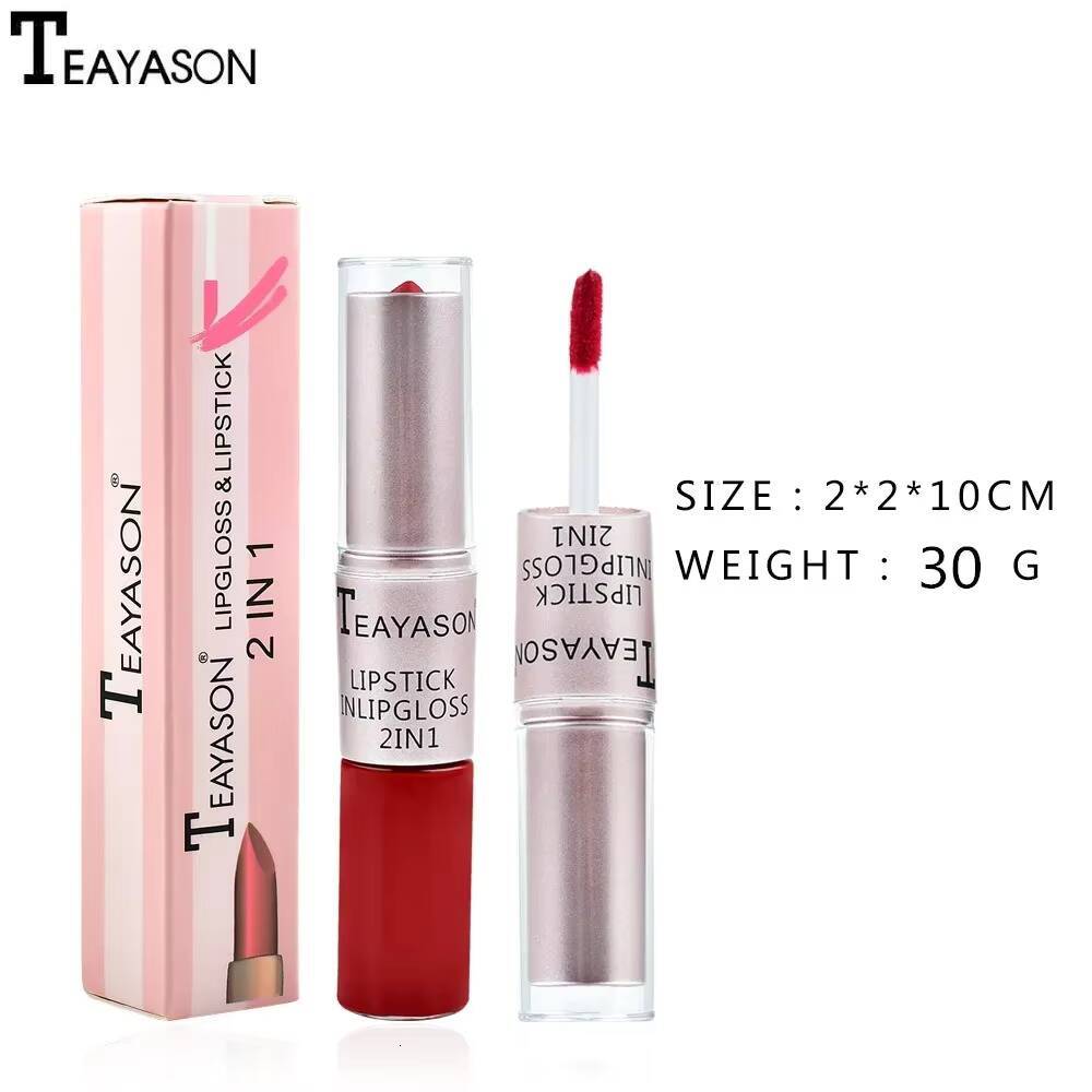 Dual-Ended Matte Lip Gloss Non-Stick Cup 2-in-1 Velvet Finish Lipstick Long-Lasting Smudge-Proof Nude Pink Lips Korean Makeup happy