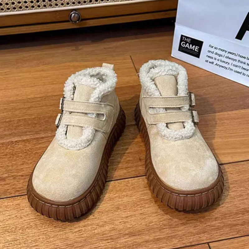 Ddmysports Women S Snow Boots Winter New British Style Fleece Lined Thickened Warm Leather And Wool Integrated Thick Sole Fur Cotton Shoes Outdoor Sho