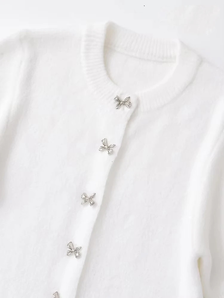 TRZAWomens Knitted Cardigan Sweater with Buttons O Neck Short Sleeve Female Outerwear Chic Tops Fashion 250612