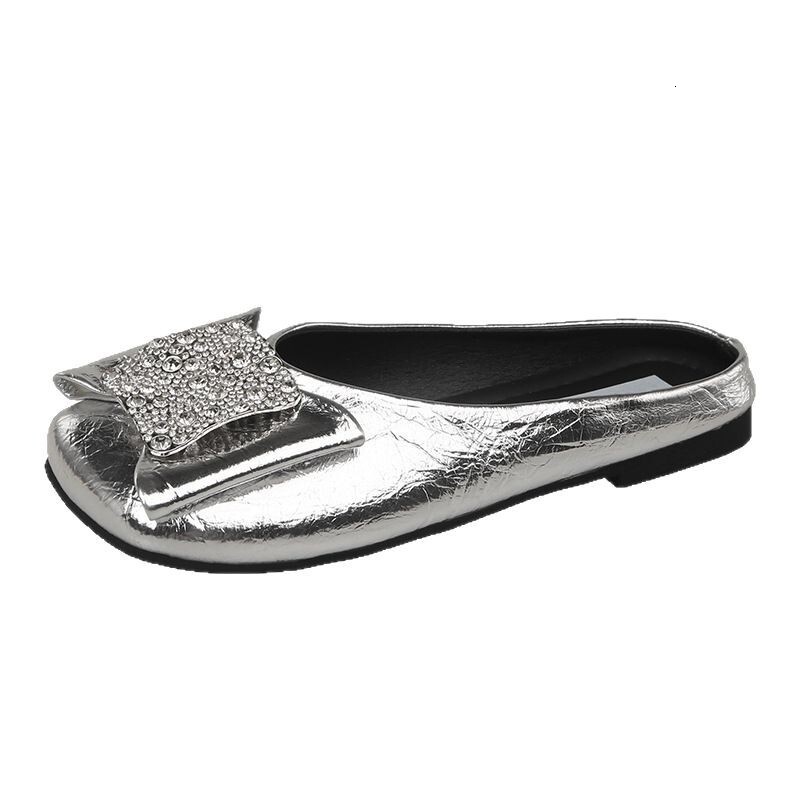 Ddmyoutdoor Square Shallow Mouth Shoes Korean Style Leather Flat Slip On Rhinestone Velvet Slippers Women S Closed Toe Outdoor Shoes