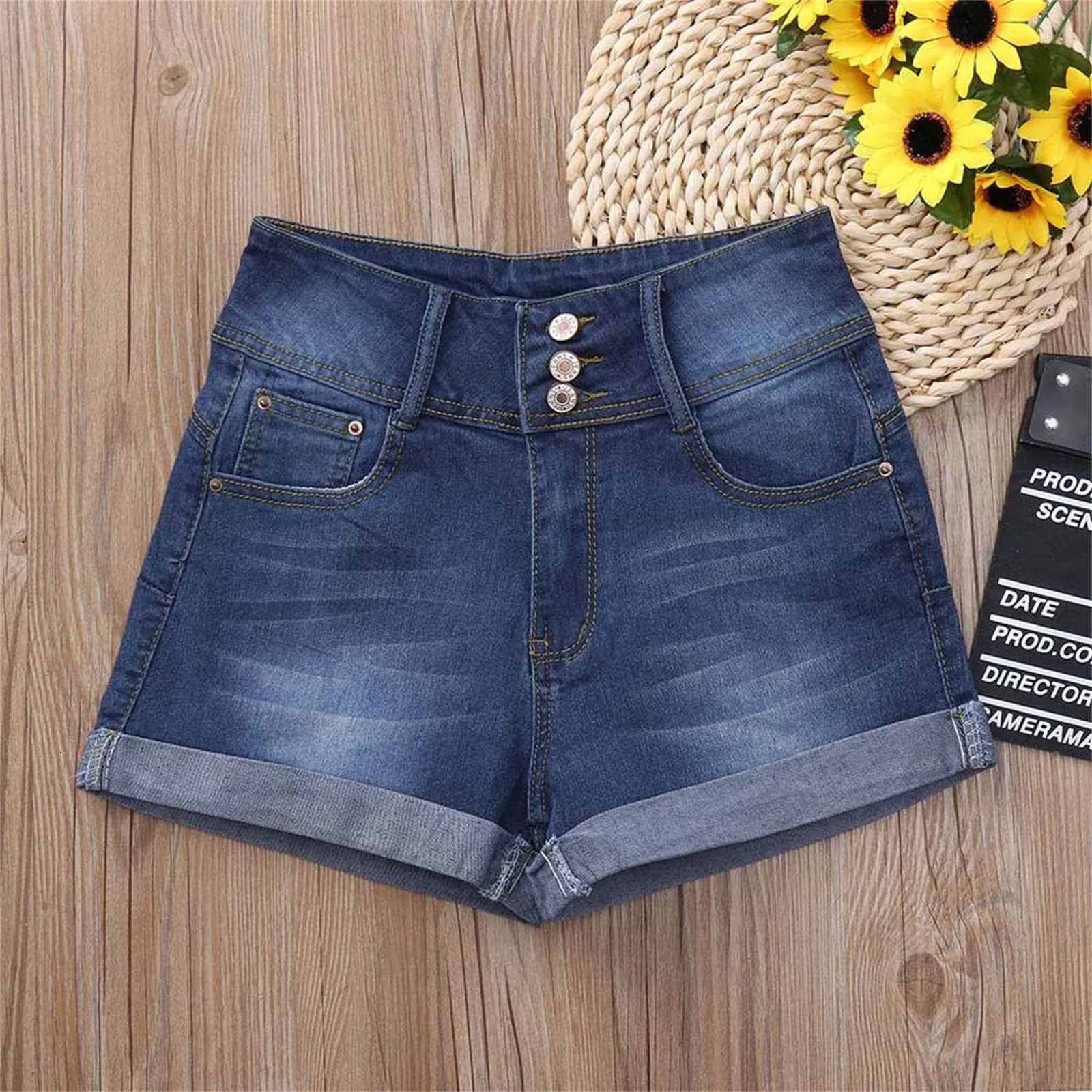 Women Korean Retro Y2k Shorts Pants Lady Vintage High Street Pants Female Blue Low Waist Elastic Wrapped Hip Short Jeans 250613