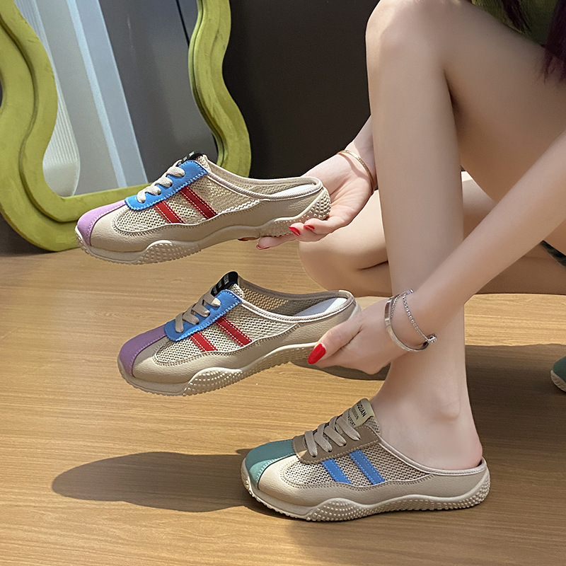 Ddmysports White Sneakers For Women Summer New Ins Thick Sole Casual Shoes Mesh Breathable Half Slippers Trendy K Outdoor Shoes