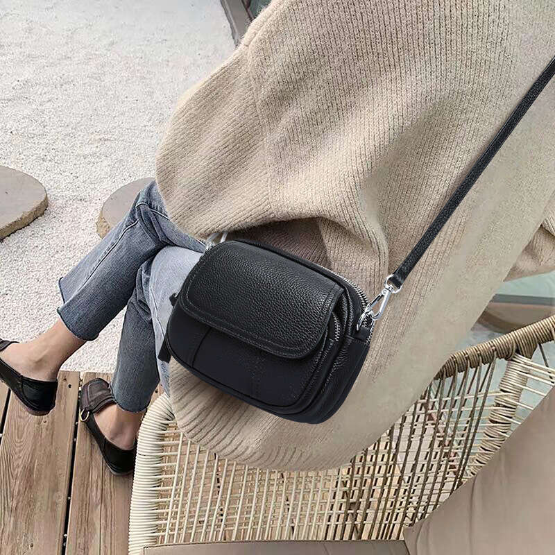 Women S Summer New Genuine Leather Fashion Versatile Crossbody Shoulder Small Round Bag