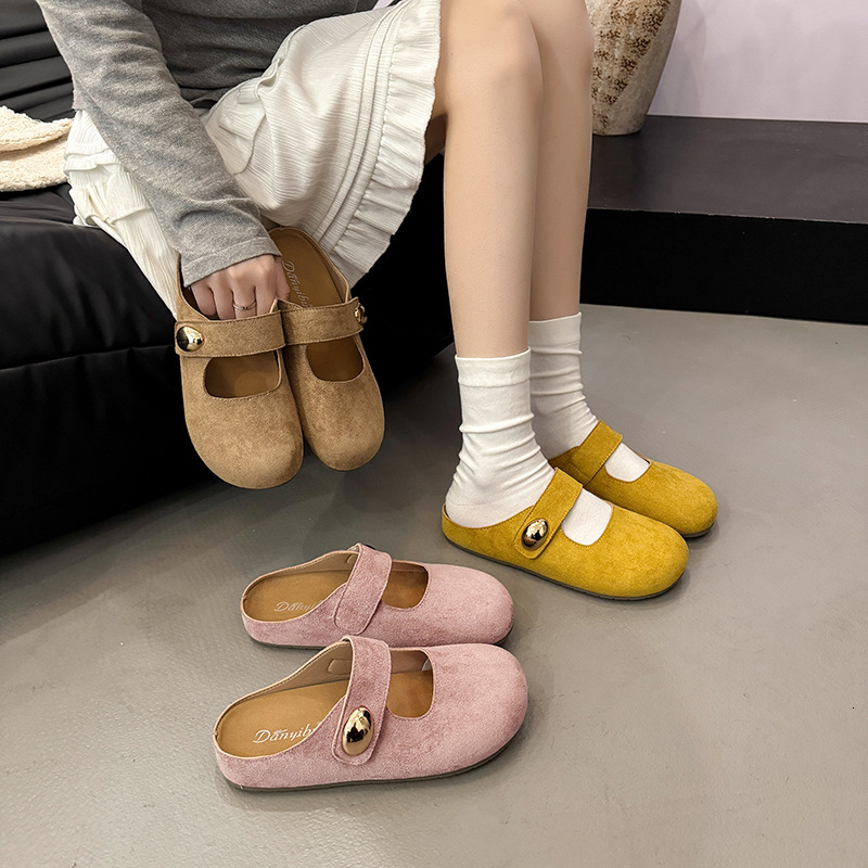 Ddmyoutdoor Women S French Closed Toe Slippers Spring Gentle Fairy Style Soft Sole One Strap Dress Shoes Outdoor Shoes