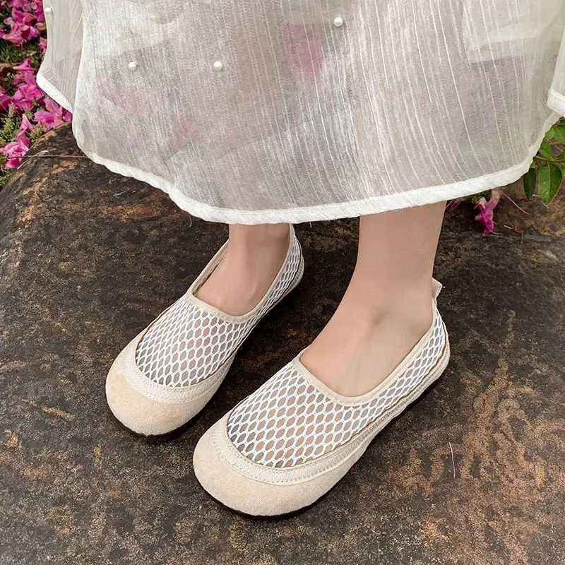Womens Round Toe Flat Shoes Slip Casual Shoes N-slip Loafers New Mesh Plus Size Flats Women Summer Breathable Shoes Women XJ250614
