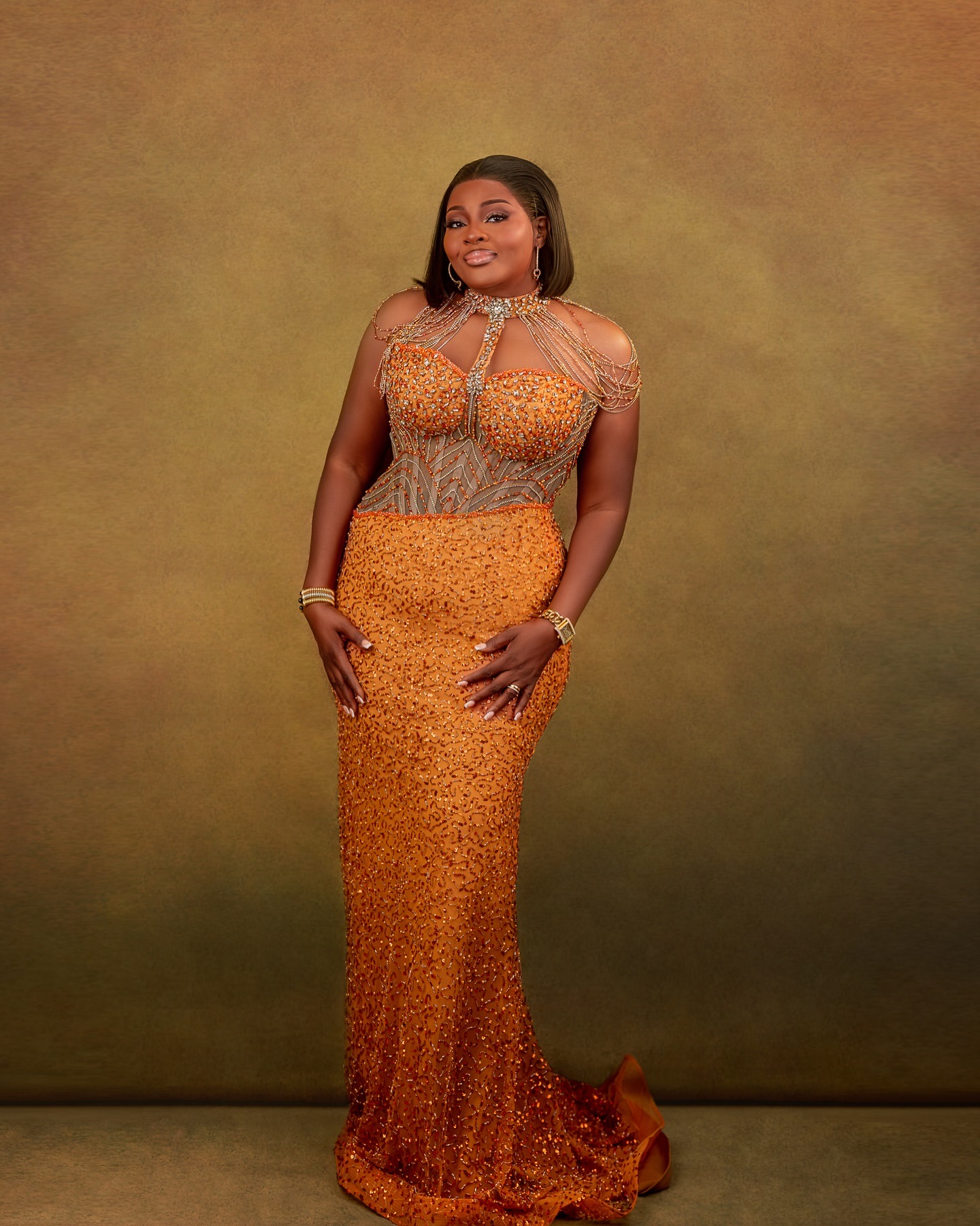 Orange Mermaid Brown Prom Dresses 2025 Beaded Crystals High Neck Evening Formal Party Second Birthday Engagement Gowns Plus Size Dress For Special Occ