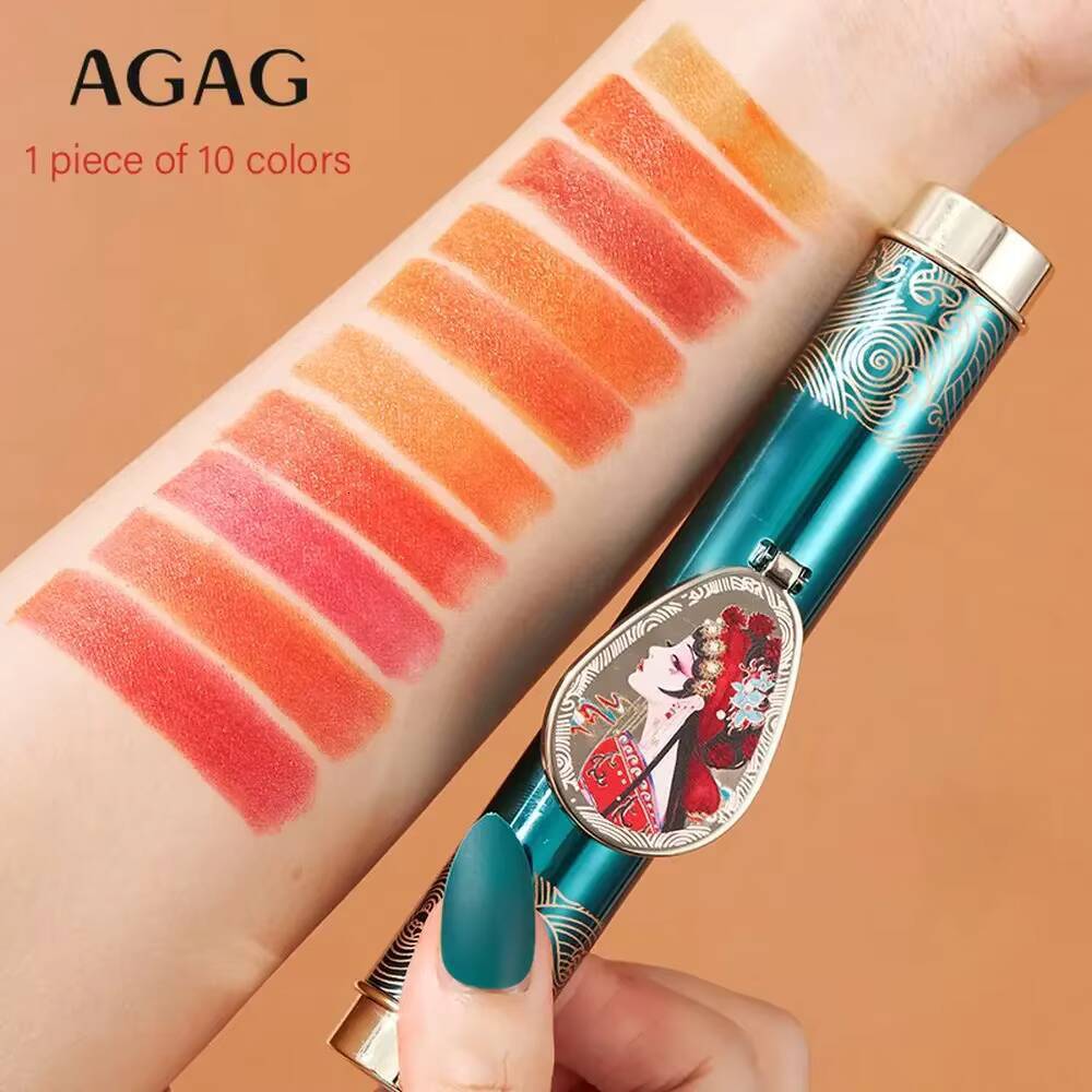 Chinese Style Magic 10 Colors Lipstick With Mirror Changeable Color Waterproof Non-stick Cup Smooth Lipsticks Cosmetics happy