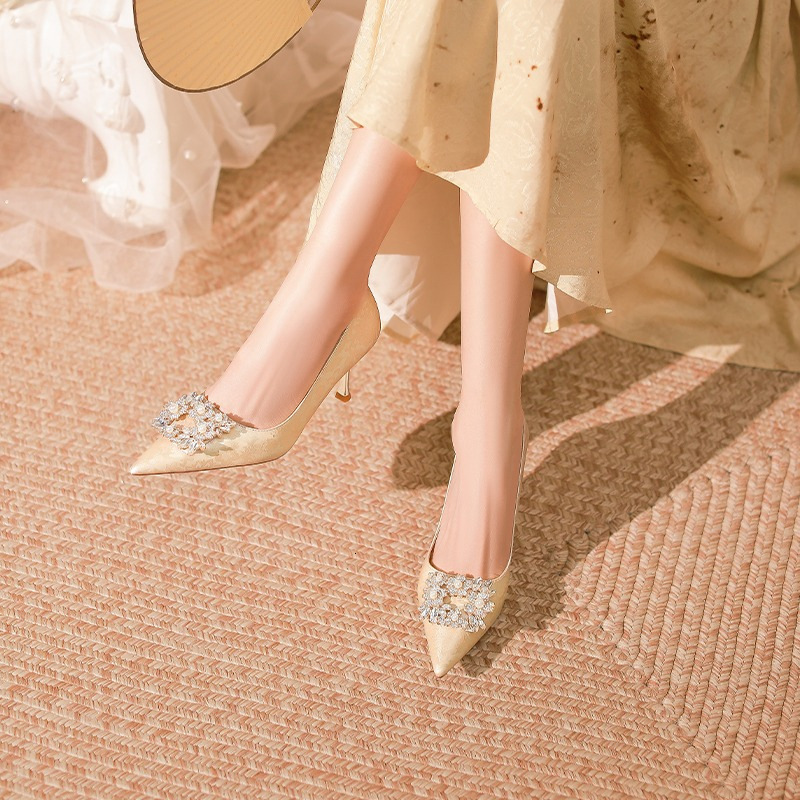 Ddmyoutdoor New Style Rhinestone Pointed Toe Stiletto Pearl Wedding Bridesmaid Shoes Elegant Commuter Professional Heels For Women Outdoor Shoes
