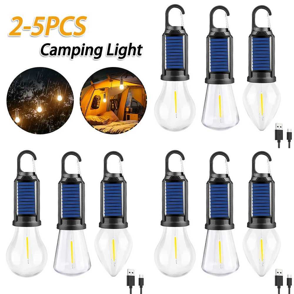 2-5PCS Solar Powered LED Lighting Lantern USB Charging Outdoor Tent Light Waterproof BBQ Atmosphere Light for Outdoor Camping W250613