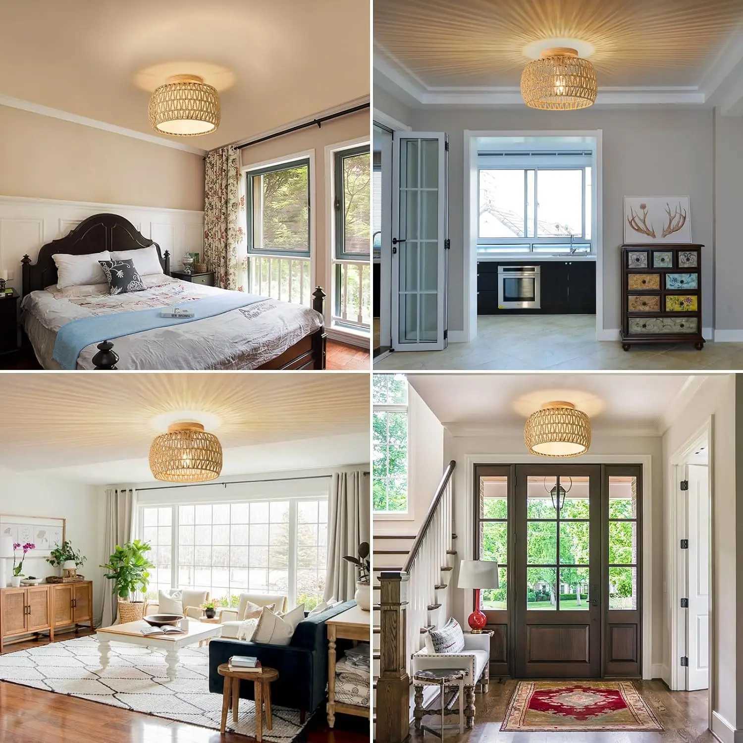 Vine embedded ceiling light rural style wicker hand-woven rope cage Used for dining room kitchen bedroom XJ2500613