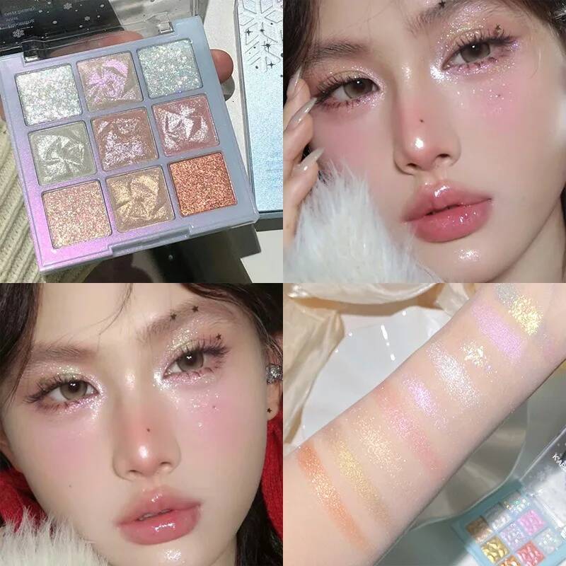9-Colors Glitter Dia Eyeshadow Palette Waterproof Polarization Flash Orange Pink Brighten Shiny Eyes Korea Cosmetics New