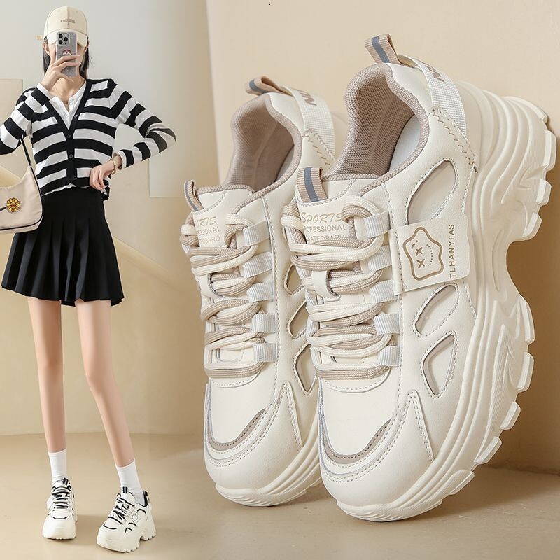 Ddmysports Women S Cushioning Sneakers Summer Leather Breathable Casual Thick Sole Slimming Small Size Dad Shoes Outdoor Shoes