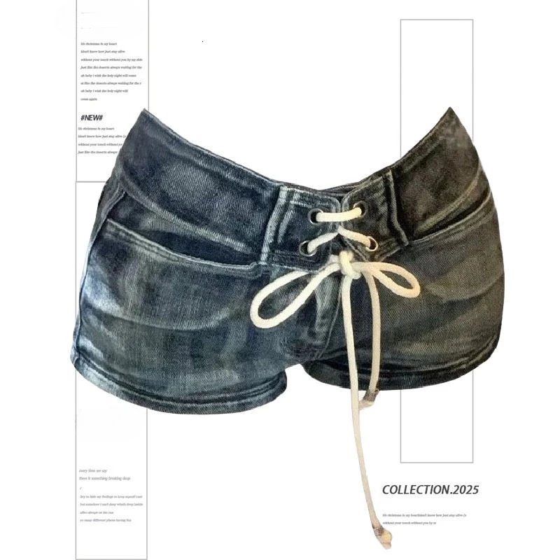 Womens Blue Y2k Denim Shorts Vintage Harajuku Jean Shorts 90s Aesthetic Low Waist Mini Short Pants Emo 2000s Clothes Summer 250613