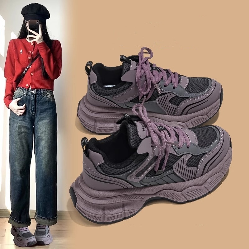 Ddmysports Korean Style Purple Dad For Women Autumn New Thick Sole Super Nice Shoes Versatile Casual Sneakers Outdoor Shoes
