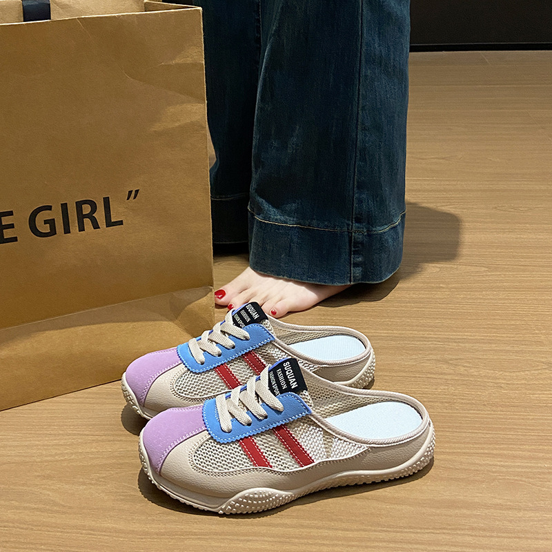 Ddmysports White Sneakers For Women Summer New Ins Thick Sole Casual Shoes Mesh Breathable Half Slippers Trendy K Outdoor Shoes