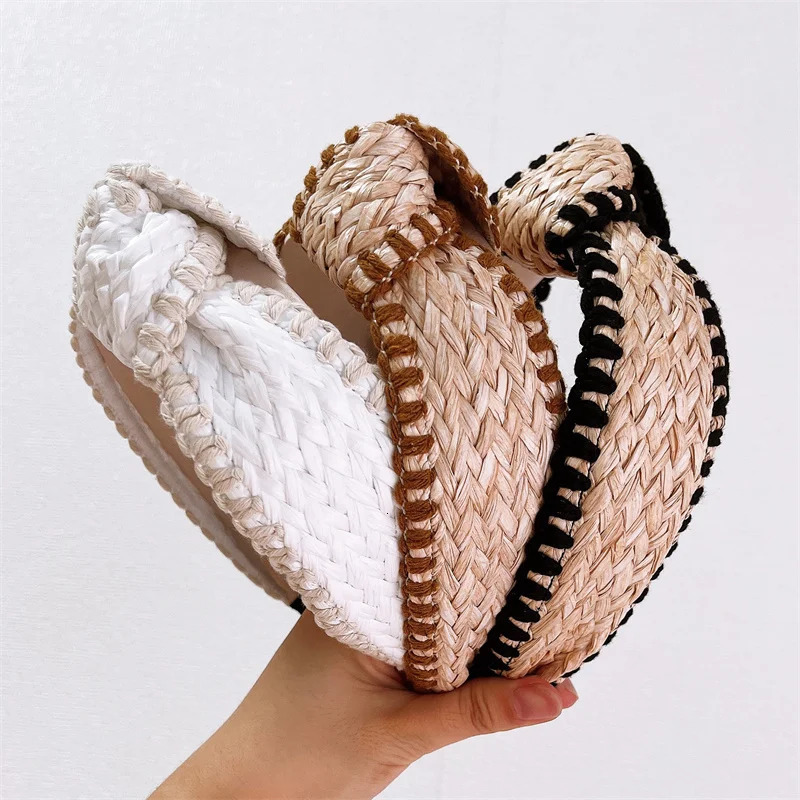Raffia Knotted Headband Women Ladies Casual Shopping Headpiece Wide Female Hairbands 250610
