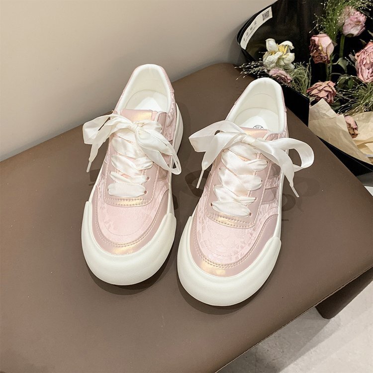 Ddmysports Chinese Style Thick Soled White Sneakers Women New Summer Super Popular Canvas Shoes For Students Satin Versatile Round Toe Outdoor Shoes