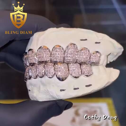 Hip Hop Jewelry Sparkle Men Fashion D VVS Moissanite Grillz Iced Out 925 Sterling Silver Teeth Grillz 8 Top 8 Bottom Buss Down