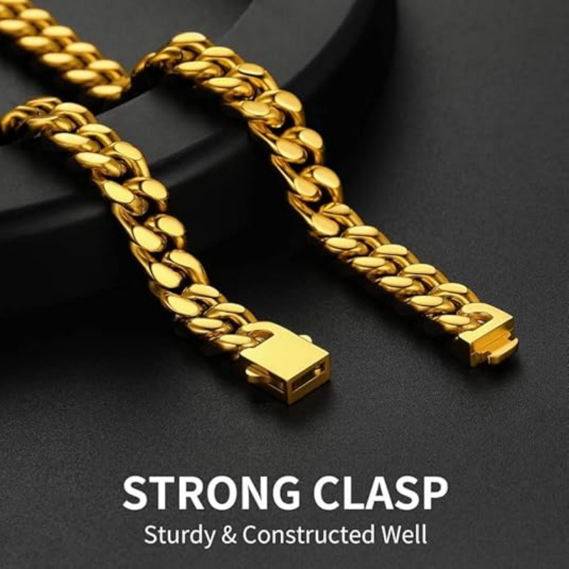 Stainless Steel Men's Cubic Link Chain - Black/Gold Finish
