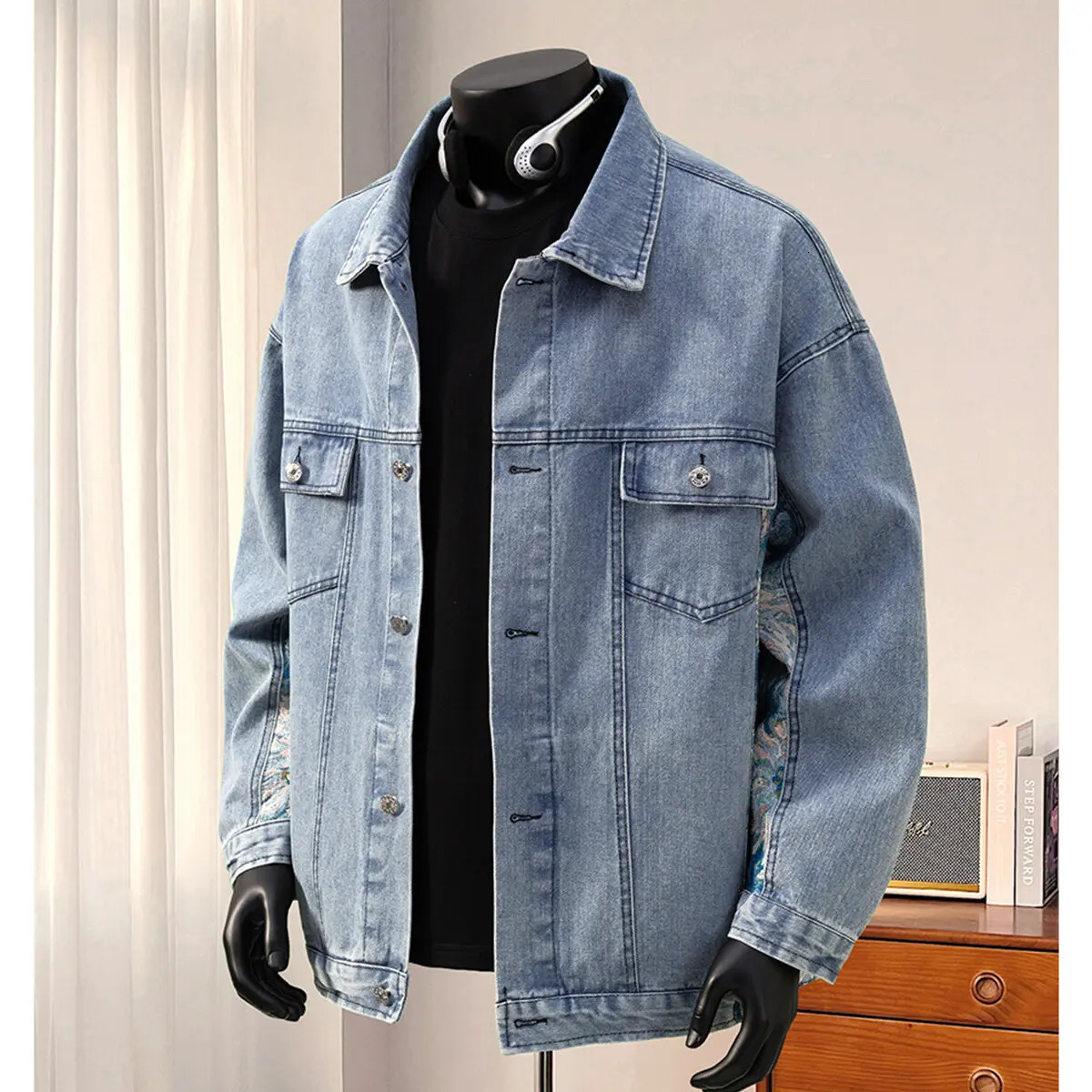 Autumn Men Vintage Denim Jackets Fashion Printed Jacket Square Collar Plaid Male Hip Hop Harajuku Outerwear 250614