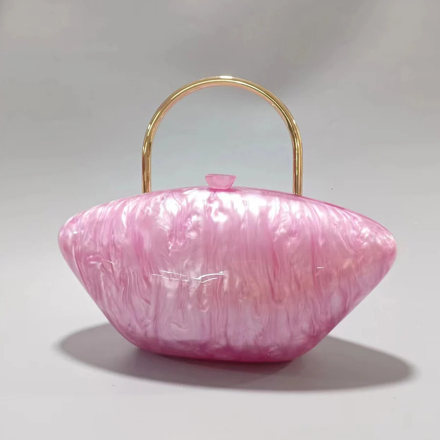 Designer Acrylic Shell Shape Clutch Bag Pearl White Women Evening Party Cute Metal Handle Shoulder Crossbody Small Purse 250614