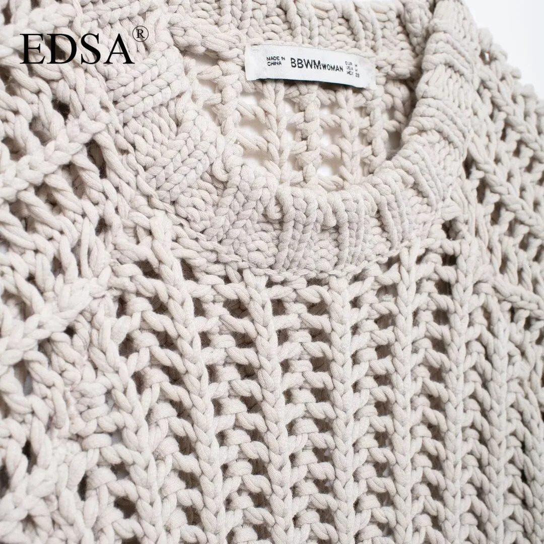 EDSA Women Chunky Knit Top with Side Straps ONeck Short Sleeves Hollow Out Cropped Sweater Pullover for Casual Female 250612