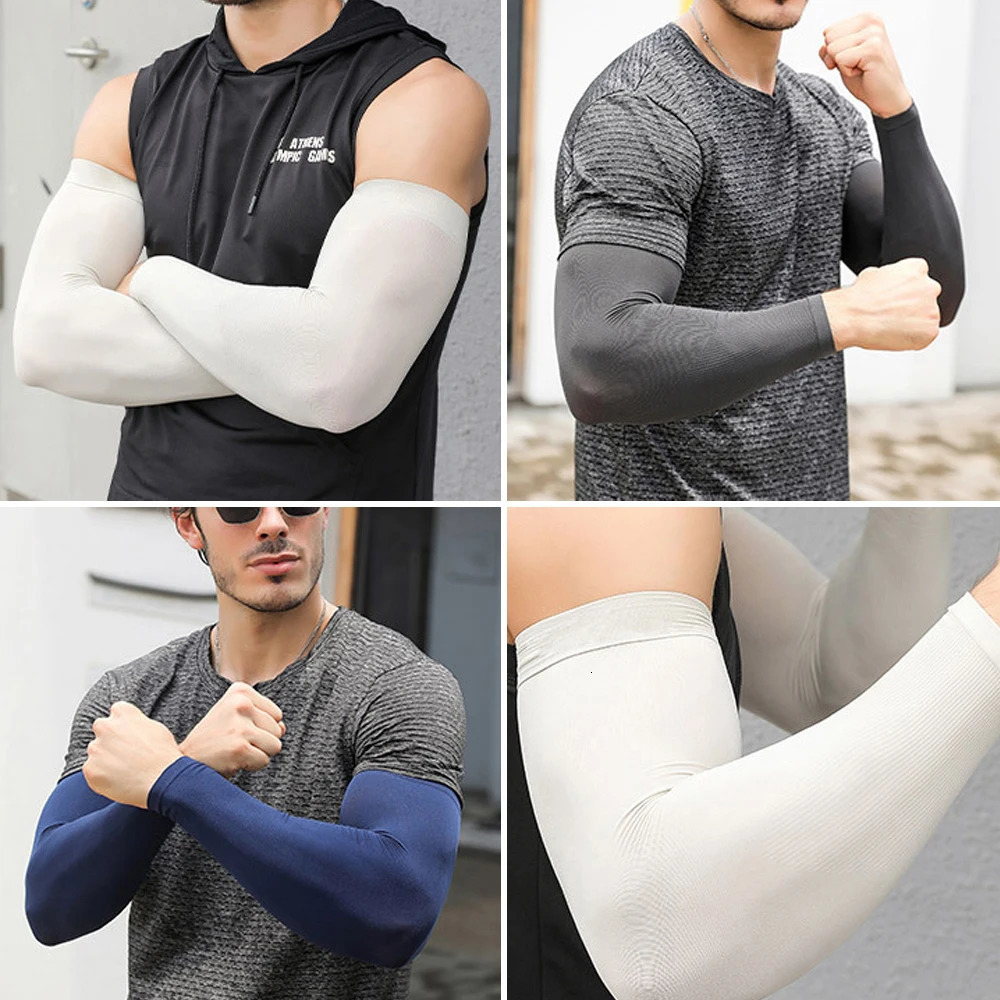 Plus Size UV Solar Arm Sleeves Men Cycling Cool Muff Summer Ice Silk Elastic Arm Cover Driving Anti-Sunburn Cool Hand Sleeves 250610
