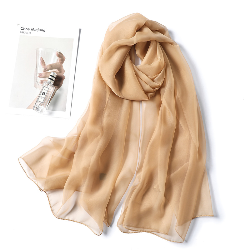 K1034 New pure color versatile soft yarn scarf female imitation silk Korean silk scarf female summer sunscreen shawl imitation beach towel